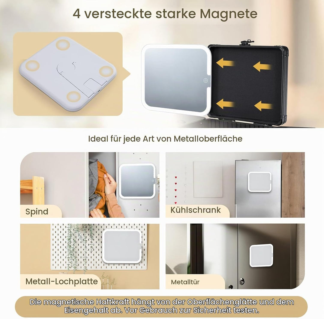 Make-up-Koffer mit beleuchtetem Magnetspiegel, Make up Koffer, Kosmetikkoffer mit 3-Farben-LED-Spieg