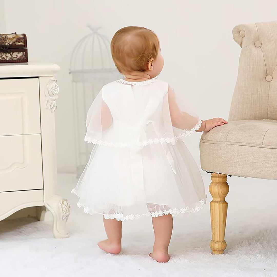 Baby Mädchen Weiss Taufkleid mit Haube Neugeborenen Taufe Kleid Spitzenkleid für Hochzeit Geburtstag