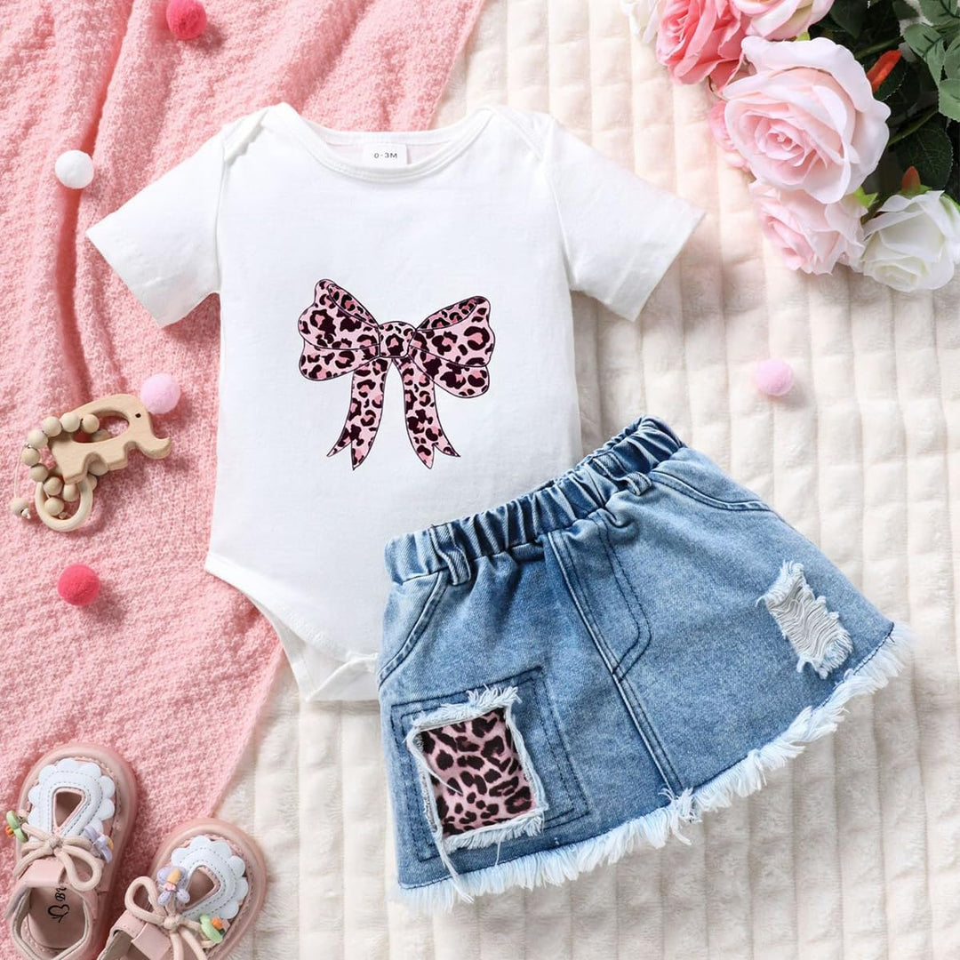 Neugeborenes Baby Mädchen kleidung Briefdruck Rüschen Strampler+ Jeans Zerrissener Denim-Rock Säugli
