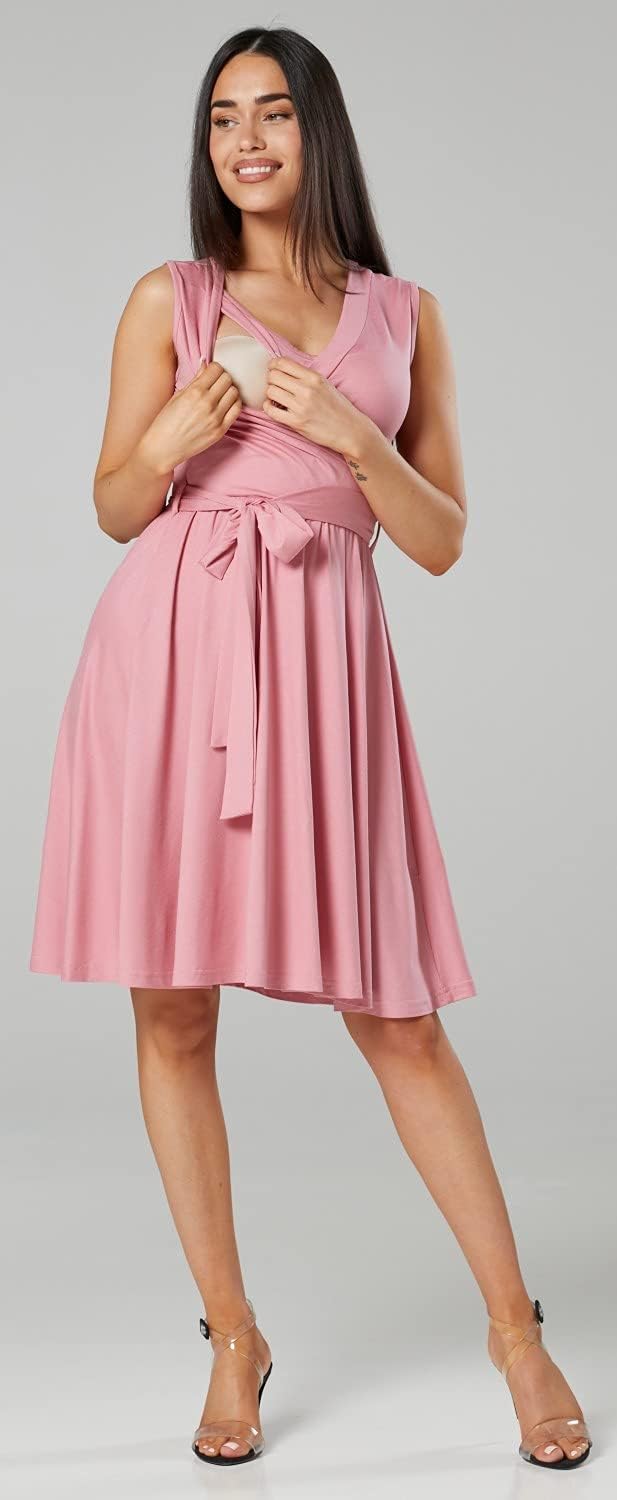 HAPPY MAMA. Damen Umstands Stillkleid Lagendesign V-Ausschnitt Empire-Taille. 078p 36 Altrosa, 36 Al