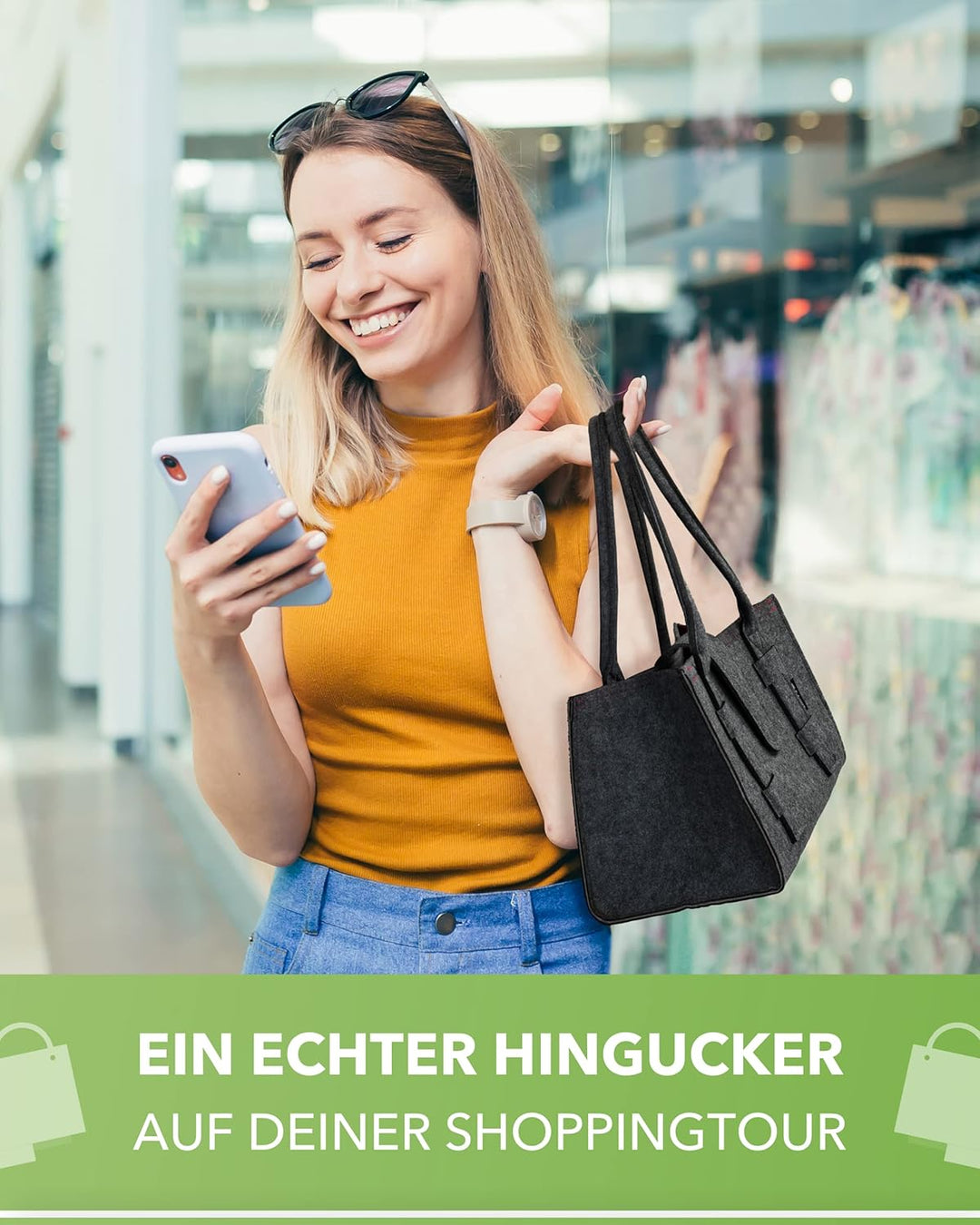 Tebewo Handtasche,Shopping Bag aus Filz, verschliessbare Einkaufs-Tasche mit Henkel, Einkaufskorb, F