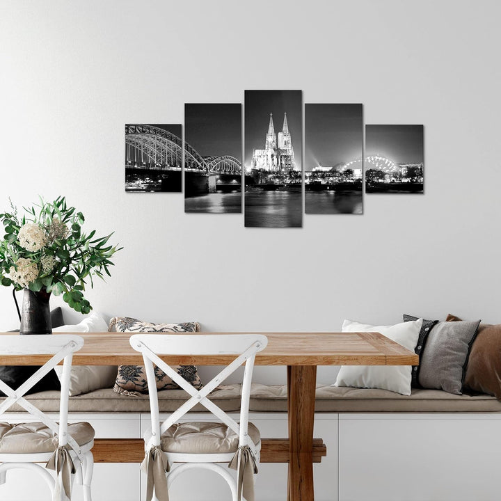 Runa Art Wandbilder Köln 5 Teilig Bild auf Vlies Leinwand Deko Wohnzimmer Schlafzimmer Skyline Schwa