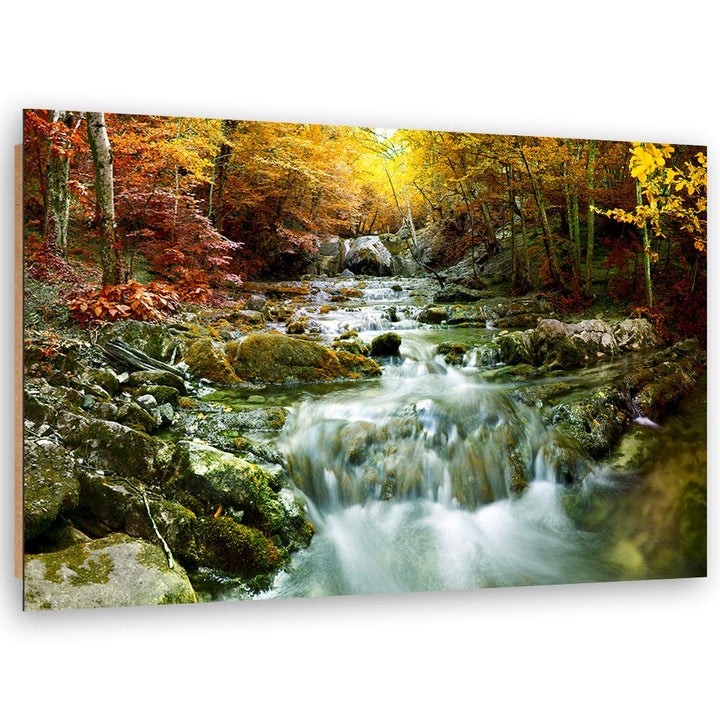 Wandbild XXL Bach Deko Kunst Bilder Wald Gelb 120x80 cm
