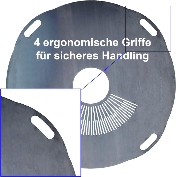 Dynamic-Wave Premium Feuerplatte 80 cm - 5mm dick - Grillring & BBQ-Platte & 4 Handgriffen - Ultimat