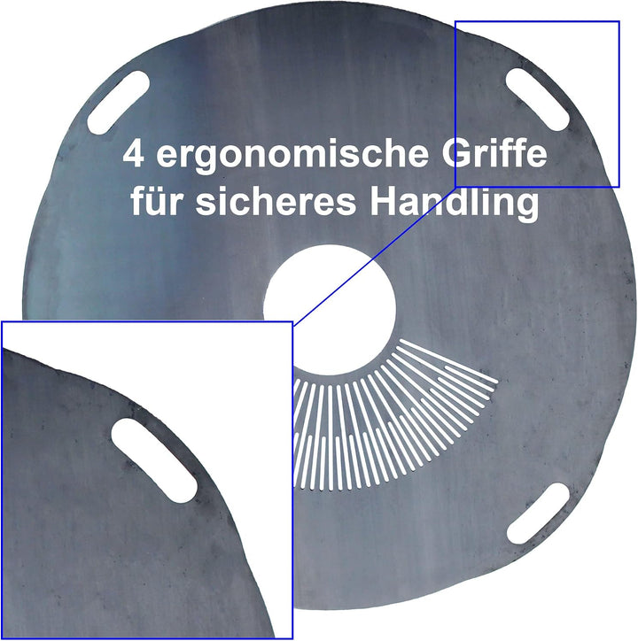 Dynamic-Wave Premium Feuerplatte 80 cm - 5mm dick - Grillring &amp; BBQ-Platte &amp; 4 Handgriffen - Ultimat