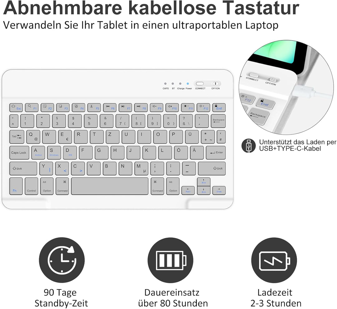 HOTLIFE Tastatur Hülle für Samsung Galaxy Tab А11+/А9+ 11 Zoll 2023/2025, Schutzhülle mit Automatisc