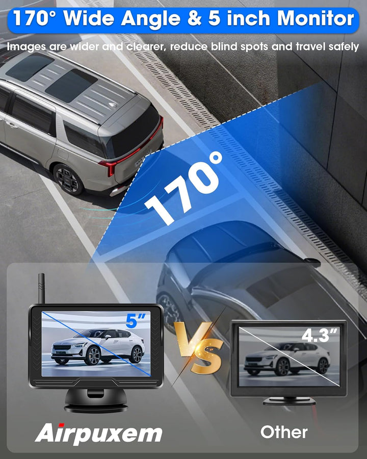 【Stabiles Bild】 AHD 1080P Rückfahrkamera Kabellos, Rückfahrkamera Funk mit 5 Zoll RückfahrKamera Mon