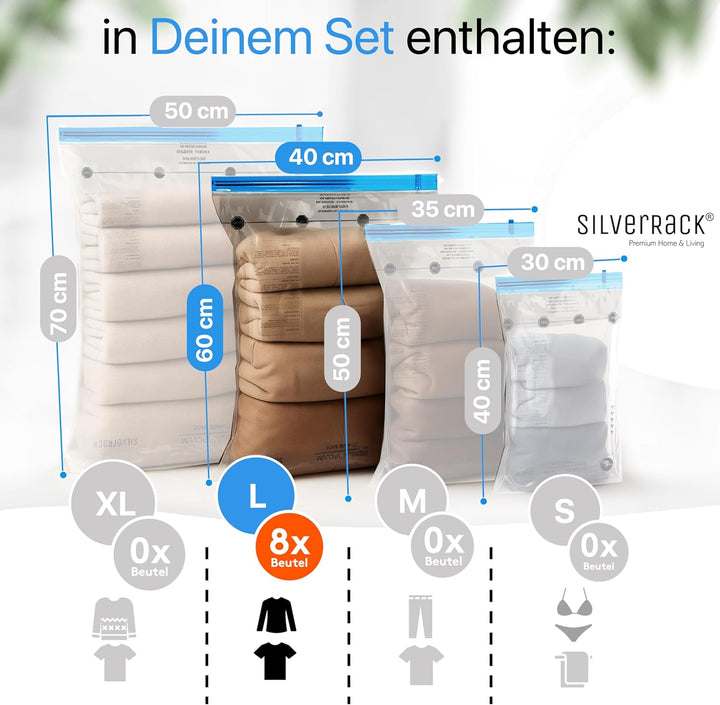 Vakuumbeutel für Kleidung Reise zum Rollen [8 Stück] Large (40x60 cm) - Kompressionsbeutel für Koffe