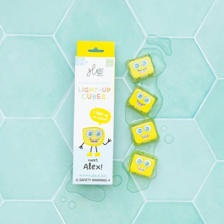 Glo Pals Alex Leuchtwürfel, 4er-Set, Wasserspielzeug mit Leuchteffekt Gelb, Gelb