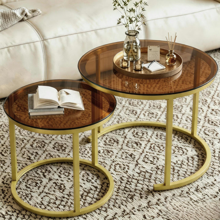 Hawthyhome Runde Beistelltisch 2er Set, Moderner Wohnzimmertisch für Wohnzimmer, Couchtische Set Sat