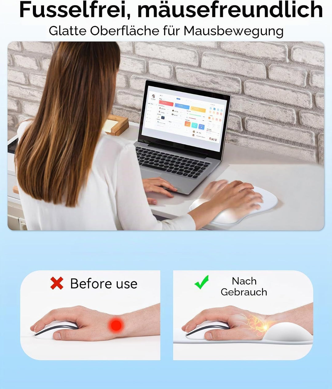 Mauspad mit Gelkissen,Ergonomisches Mousepad mit handauflage mit weichem Gelpolster,rutschfester Bas