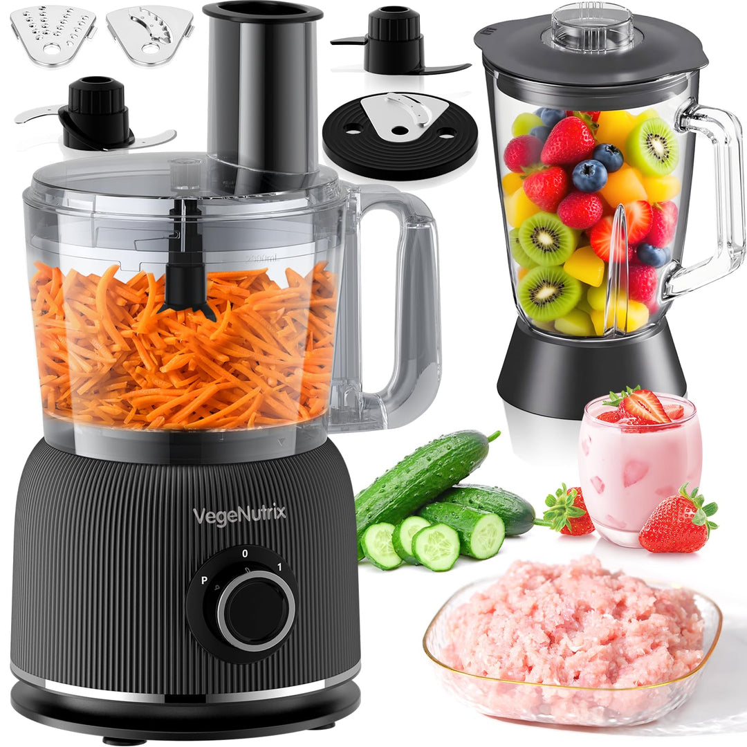 1500W Küchenmaschine und Mixer Kombination, 2,5L Zerkleinerer für Fleisch, Gemüse und Teig, 2L Stand