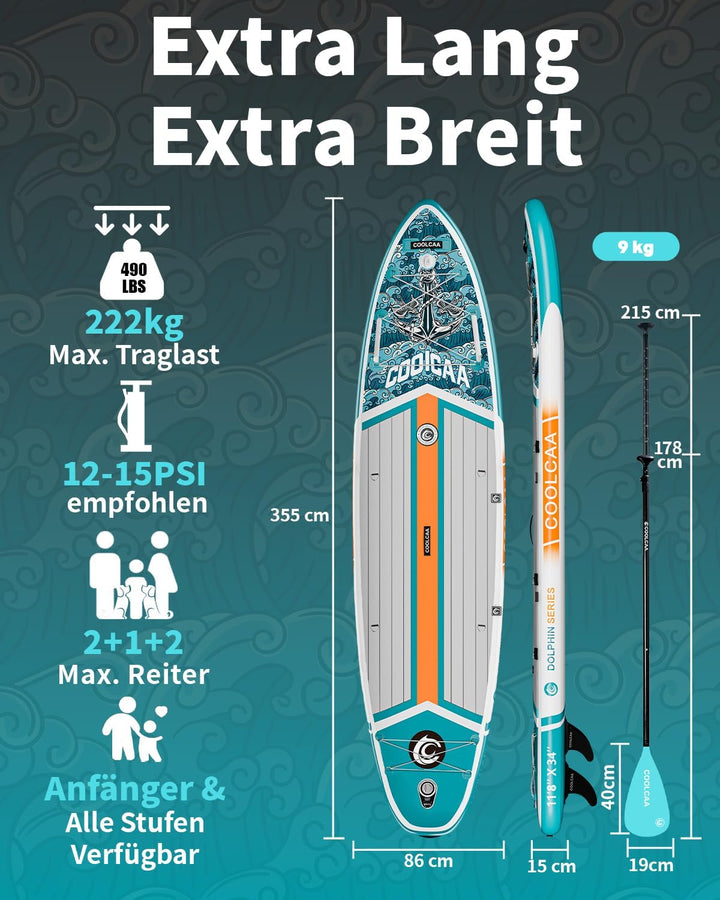 COOLCAA SUP Board, 355cm (Extra Gross) Stand Up Paddling Board, Aufblasbares Stand-Up Paddle Board m