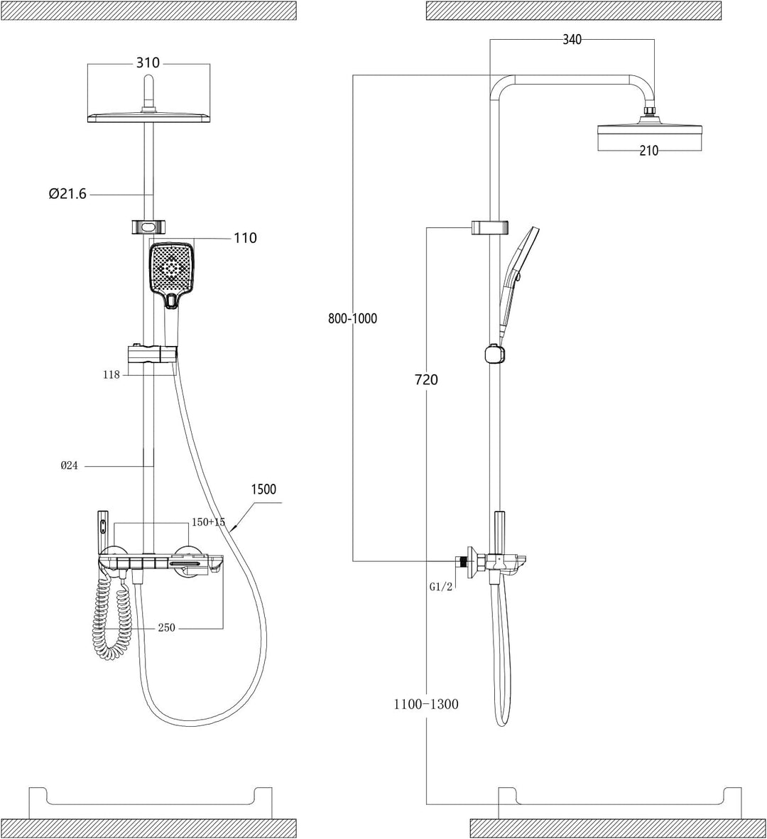 HOMELODY Duscharmatur Komplettset mit Glasablage - Regendusche mit Armatur und 30cm, Duscharmatur mi