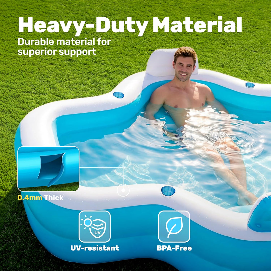 SLOOSH Aufblasbarer Swimmingpool mit Sitzen, 305 x 257 x 66 cm, überirdischer Familienpool mit Rücke