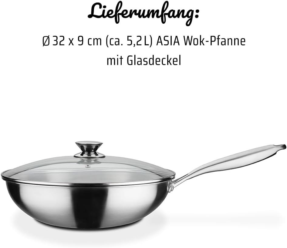 Wok-Pfanne Asia mit Glasdeckel 32cm