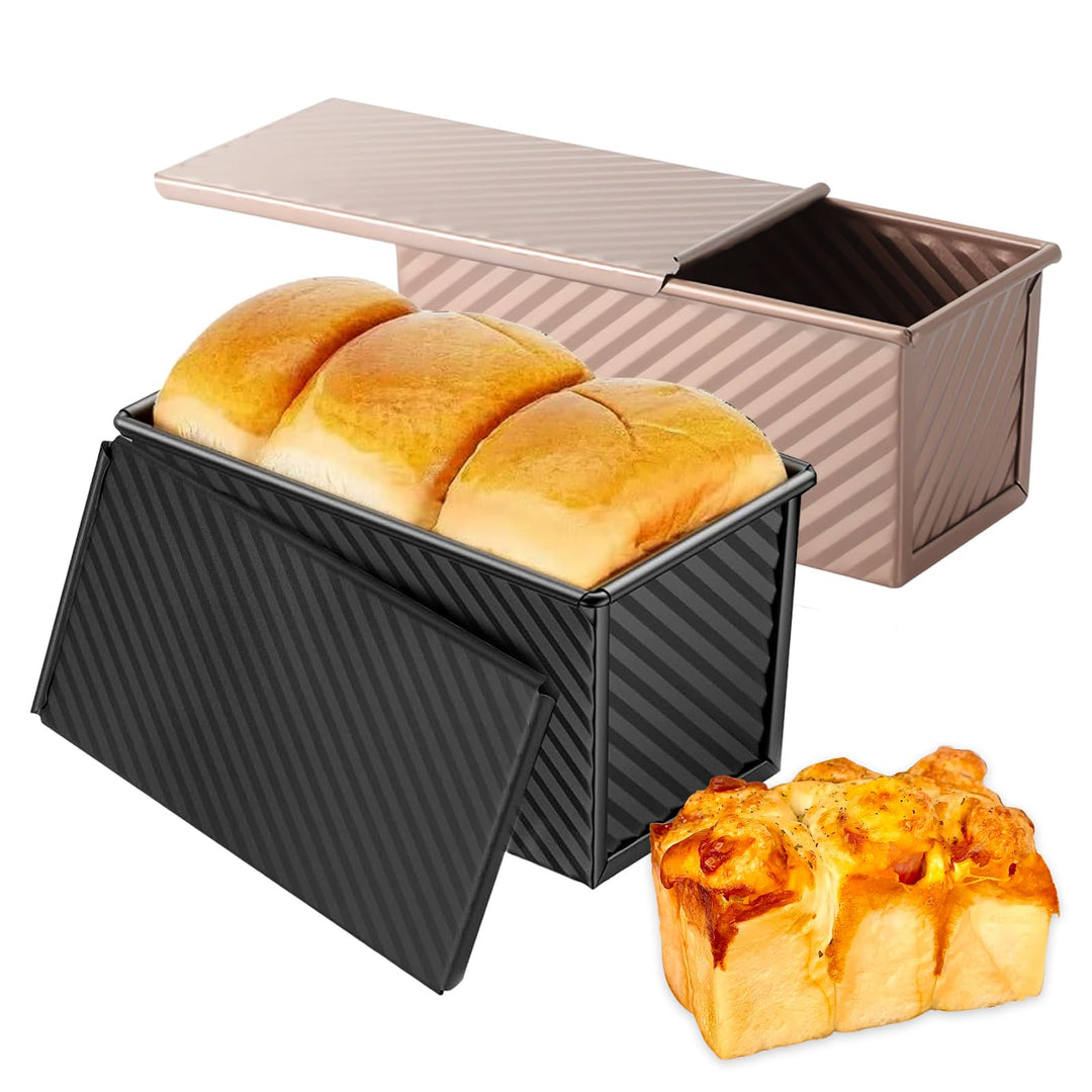 Toastbrot Backform mit Deckel, 2 Stück Brotbackformen (Schwarz/Roségold), Toastbrotform, mit 3 Belüf