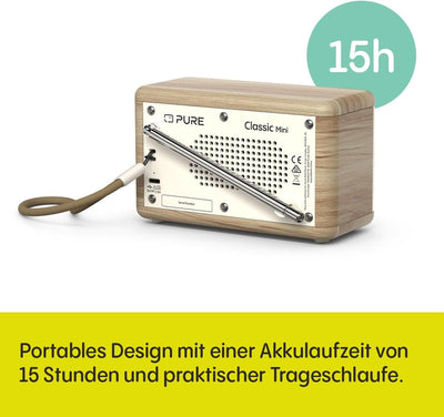 Pure Classic Mini Tragbares Digitalradio – DAB+ & UKW-Radio – Bluetooth 5.3 – 15 Stunden Akkulaufzei