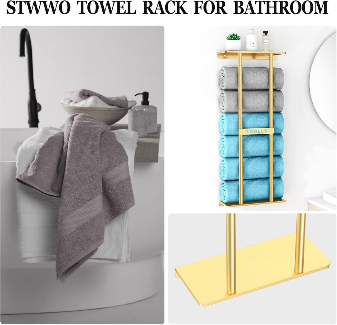 STWWO Handtuchhalter Wand Golden Grosse Handtuchregal Badezimmer 76cm Gästehandtuchhalter Wandmontag