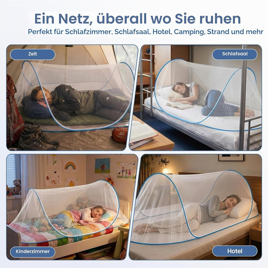Moskitonetz Bett 200 x 80 x 56 cm, Faltbares Mückennetz für Einzelbett, Reise Camping Insektennetz (