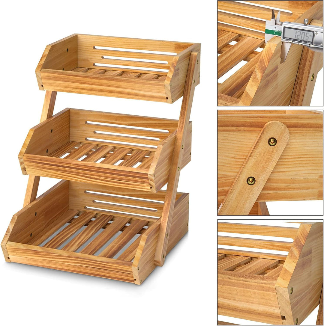 Calm Cozy Obstkorb aus Holz 3 Etagen, Gemüsekorb Obst Etagere, Aufbewahrung Halter für Obst, Kuchen,