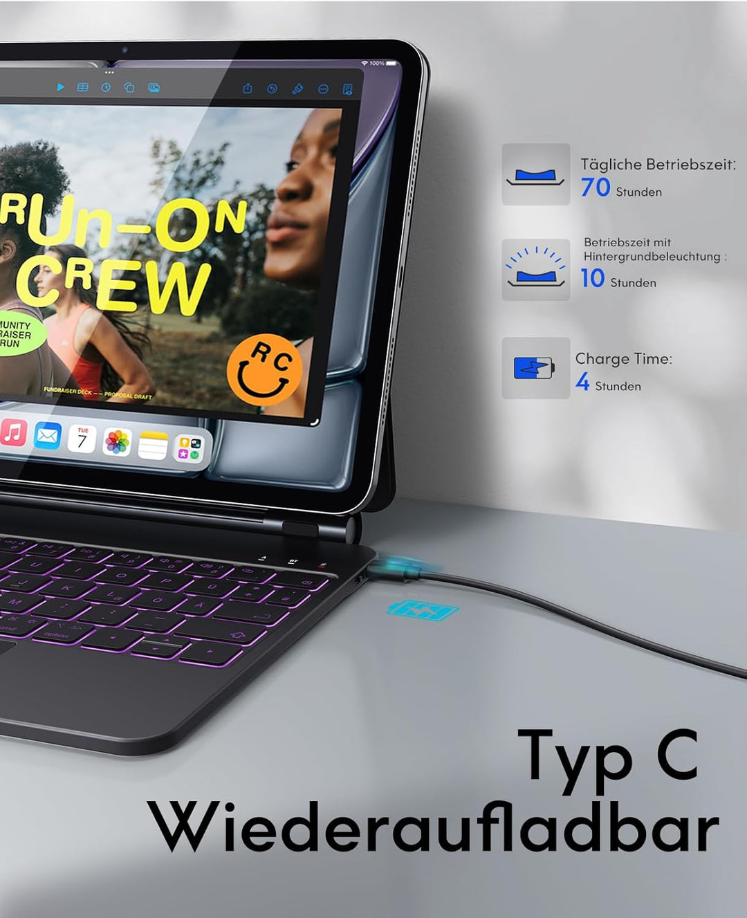 Earto Magic Keyboard Nur für iPad Pro 11 M4 2024, Freischwebendes Stand Tastatur Hülle mit Trackpad
