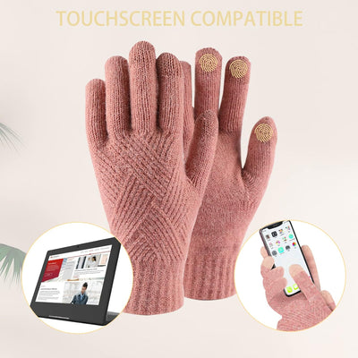 Damen Bommelmütze Schals Handschuhe Set Thermo Winter Warm Strickmütze Halswärmer und Touchscreen Ha