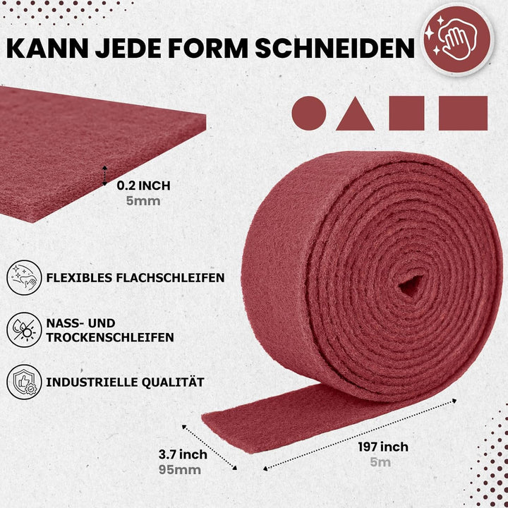 Schleifvlies Rolle 5 m x 95 mm Korn 600, Schleifpad/Schleiffleece für Holz, Edelstahl, Metall und Sc