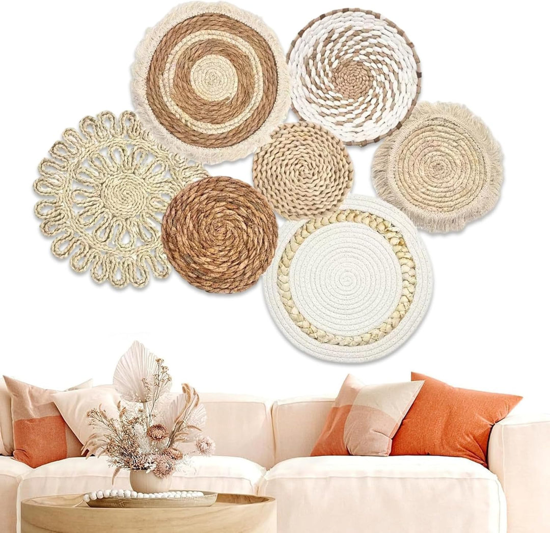 Hanging Waven Wall Basket Dekor, Boho -Wandkörbe 7pcs/Set verschiedener Grösse und Stil Boho -Korbde
