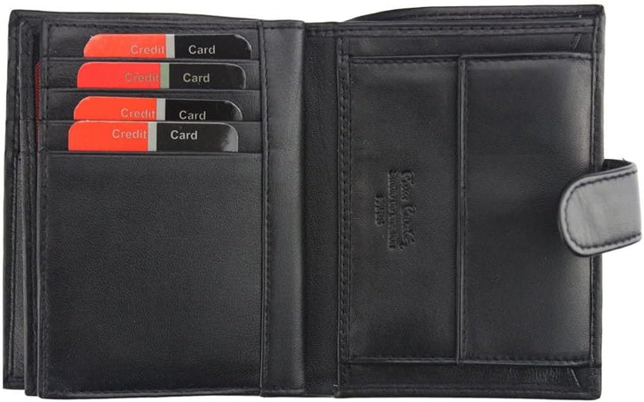 Pierre Cardin Herren-Geldbörse, echtes genarbtes Leder, RFID-Schutz, Kartenfächer, Knopf, Münzfach R