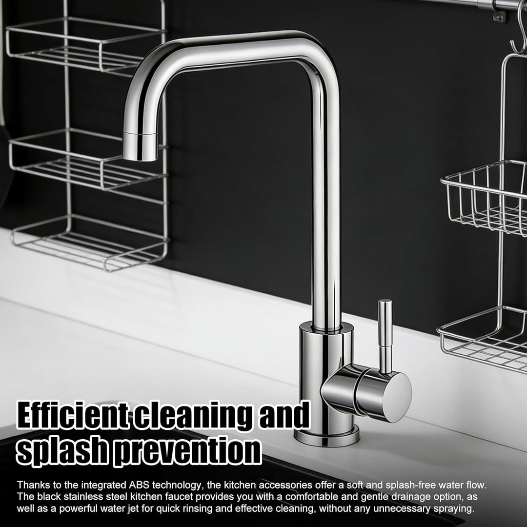 Silber Wasserhahn Küche aus Edelstahl, Küchenarmatur mit 60cm Zulaufschlauch, Mischbatterie Küche, 3