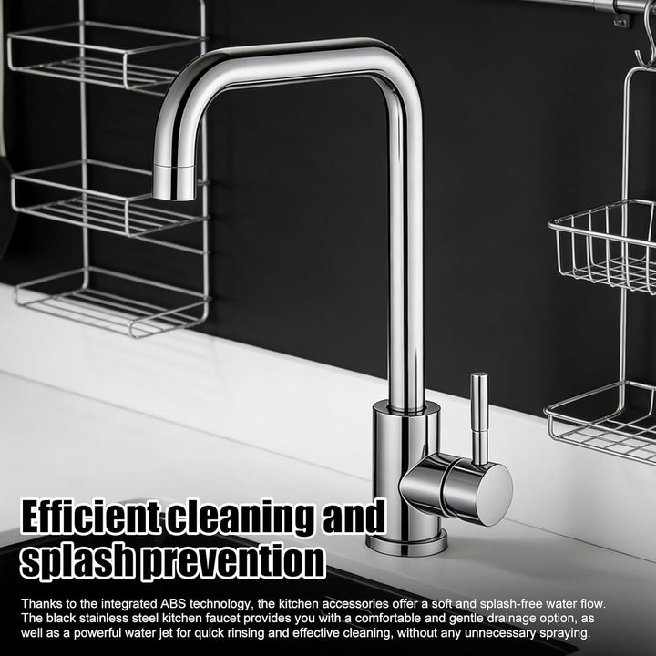 Silber Wasserhahn Küche aus Edelstahl, Küchenarmatur mit 60cm Zulaufschlauch, Mischbatterie Küche, 3