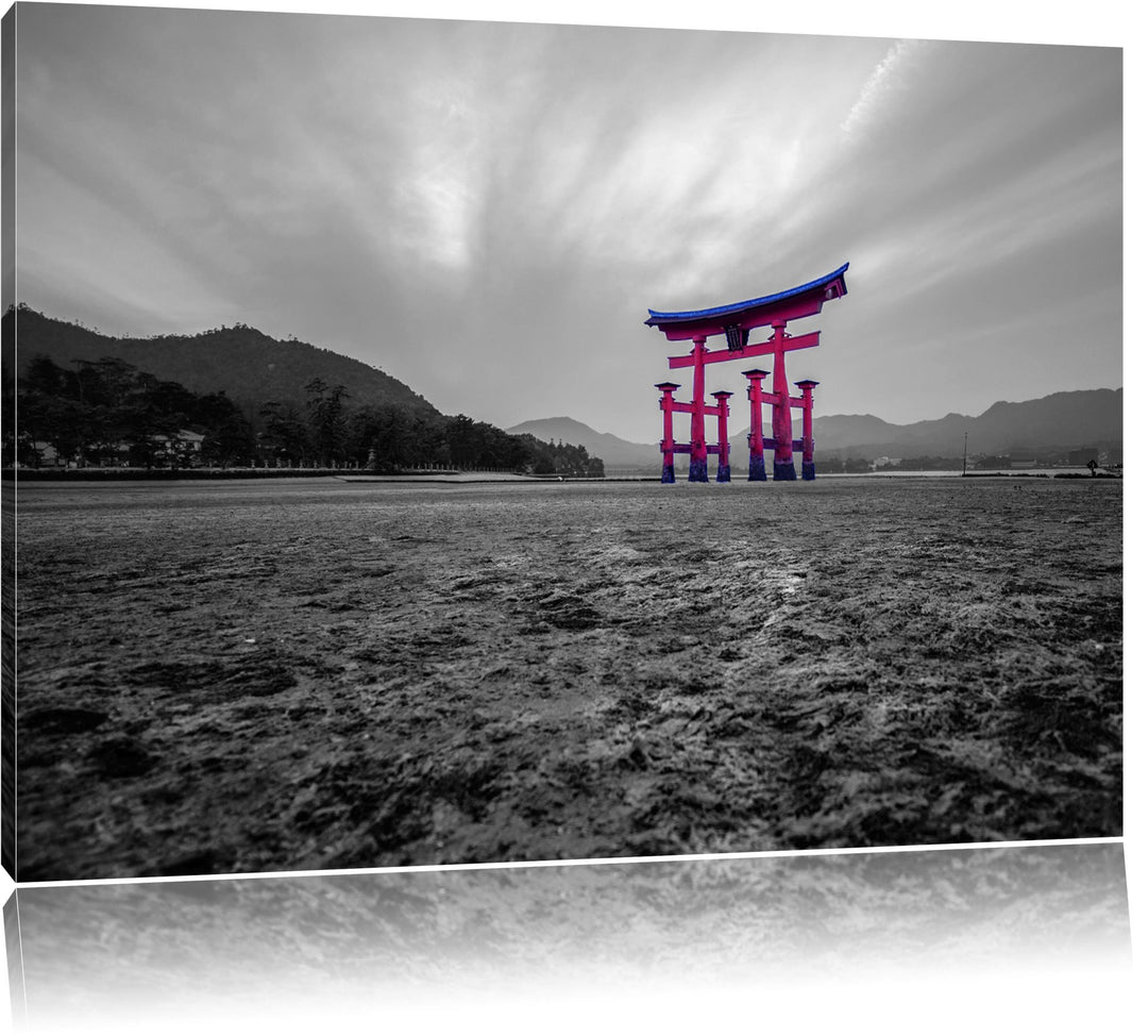 schönes Torii in Hiroshima schwarz/weiss Format: 100x70 auf Leinwand, XXL riesige Bilder fertig gera