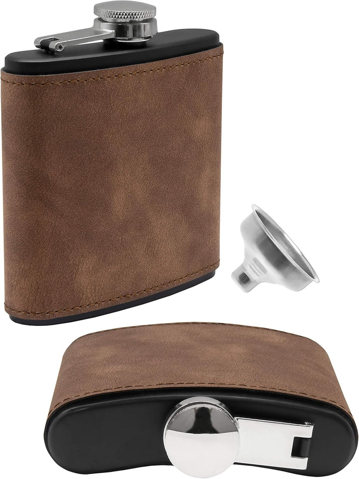 Edelstahl Flachmann im Wild-Leder Design, 175 ml, in Geschenk-Box, schwarz-braun