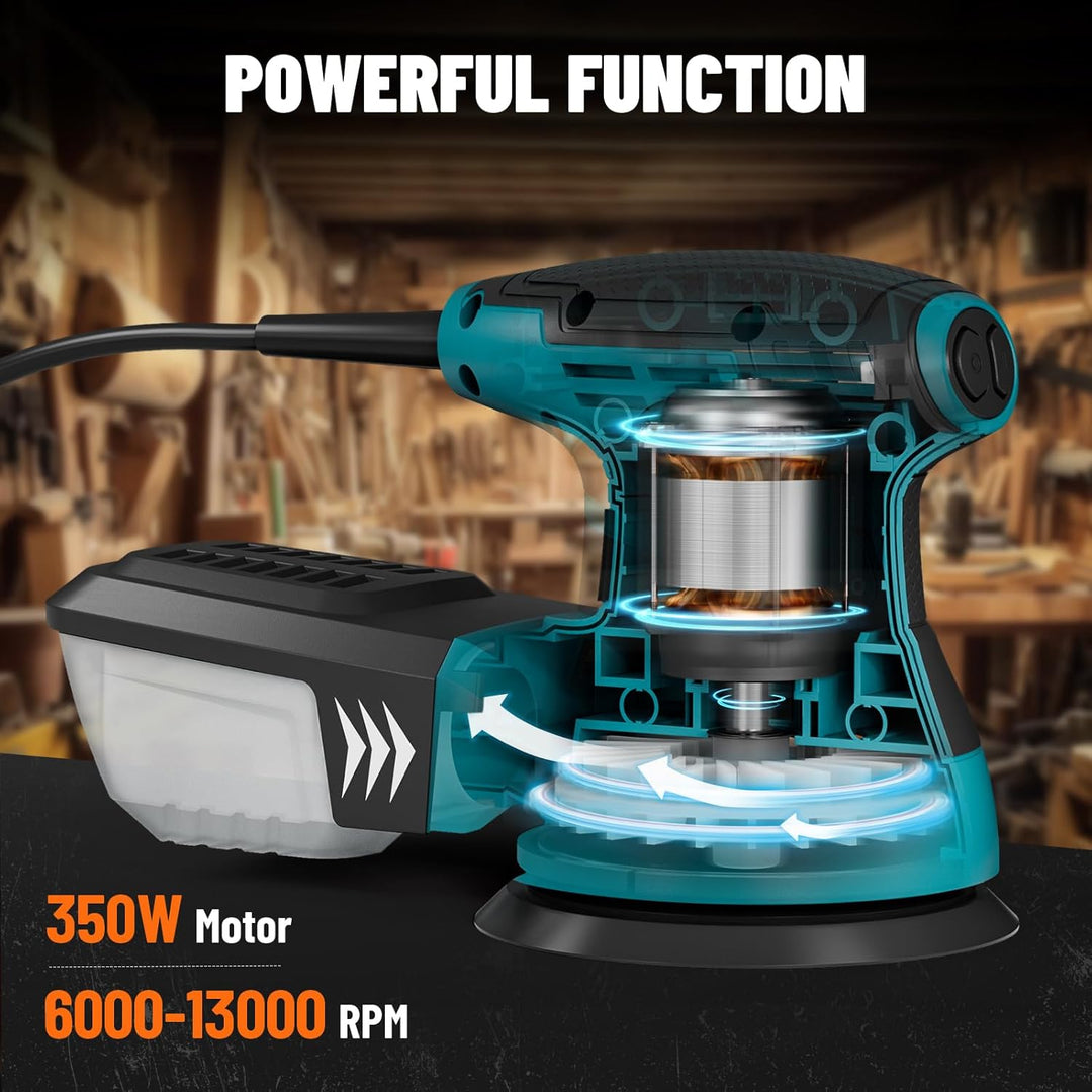 DOVAMAN ROS01A 350W Exzenterschleifer, 6 Variable Geschwindigkeiten, 13000 U/min, 12 Stück Schleifpa
