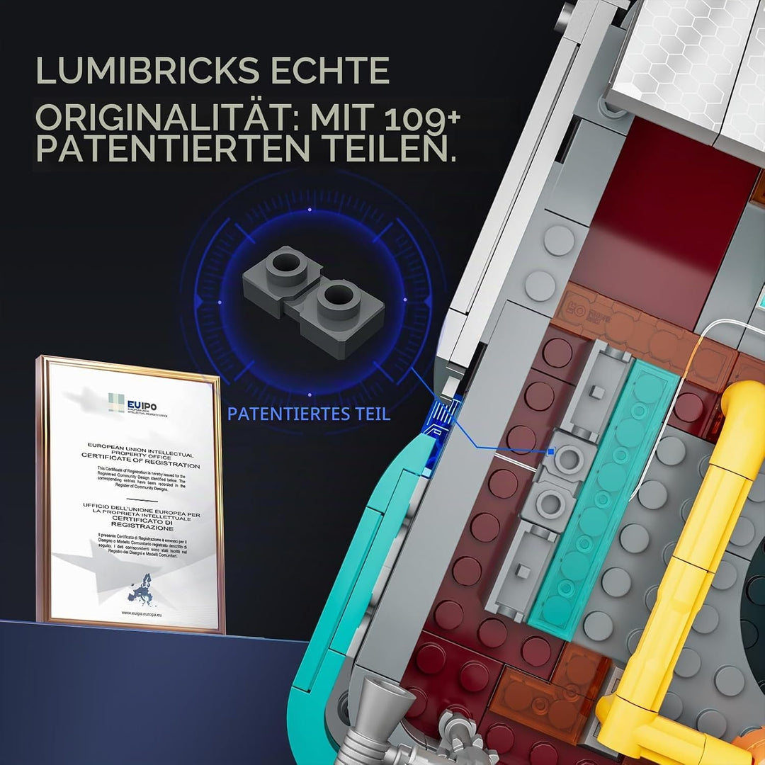 Lumibricks Neon Tech Station Beleuchtetes Klemmbaustein-Set, 1282 Teile Cyberpunk Hochhaus mit LED-L