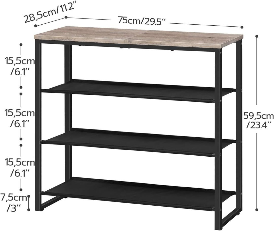 HOOBRO Schuhregal, 4-stufige Schuhablage, Schuhschrank mit 3 Oxford-Stoffebenen und 1 Paneelebene, f