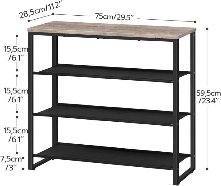 HOOBRO Schuhregal, 4-stufige Schuhablage, Schuhschrank mit 3 Oxford-Stoffebenen und 1 Paneelebene, f
