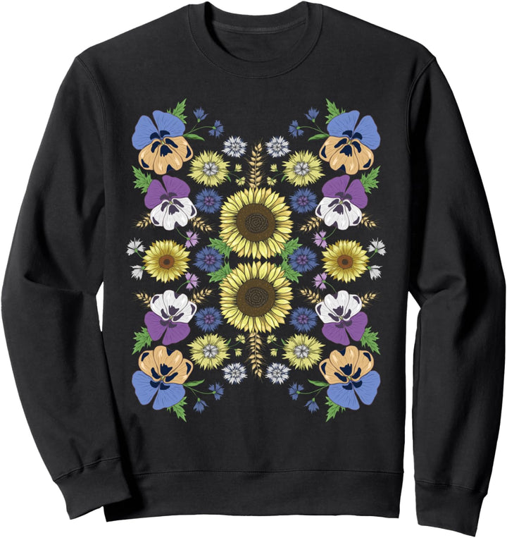 Stiefmütterchen Blumen Sonnenblumen Vintage Ukrainischer Vyshyvanka Stil Sweatshirt