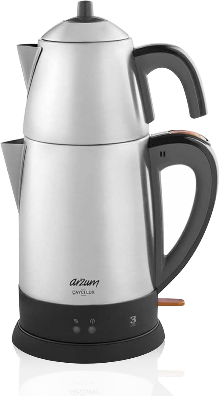 ARZUM Cayci Lux Inox Teemaschine, türkische Teekanne, Rostfreier Stahl, 0,7 lt Topfinhalt, 1,8 lt Ka