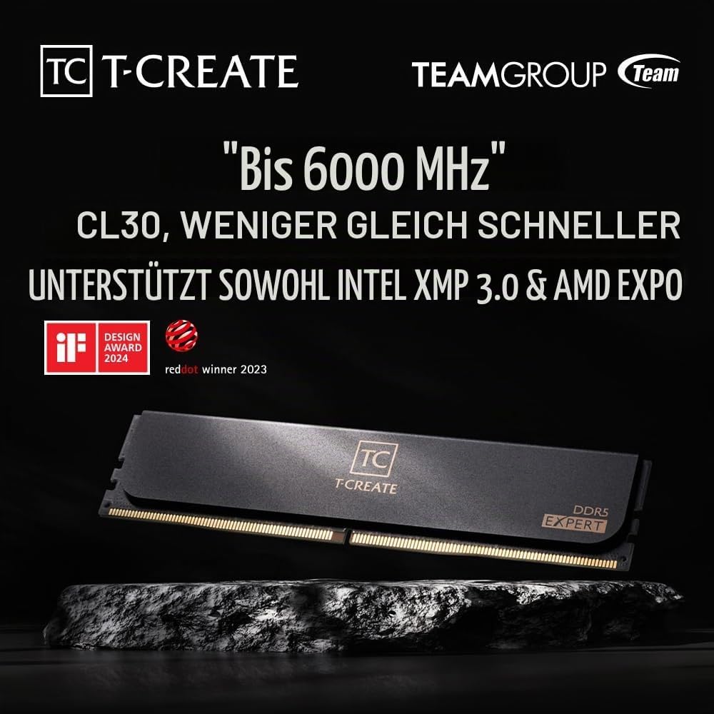 DDR5 32GB KIT 2x16GB PC 6000 Team T-CREATE EXPERT CTCED532G6000HC30DC01 schwarz 32GB (16GBx2) DDR5 6