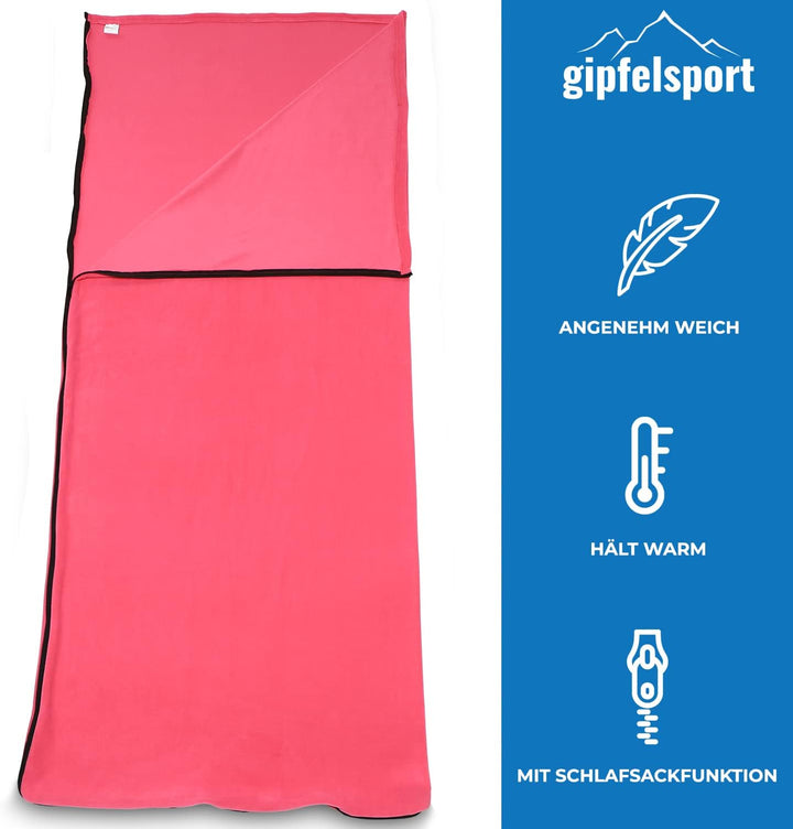 gipfelsport Mikrofaser Fleece Decke mit Schlafsackfunktion I Grösse 185 x 150cm, ca. 690 g I Microfa