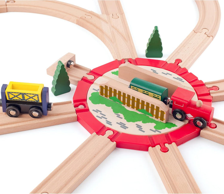 Holzeisenbahn - 2 Stück - Verschiedene XL Drehscheiben/Kreuzung - passend für alle Schienen-Systeme