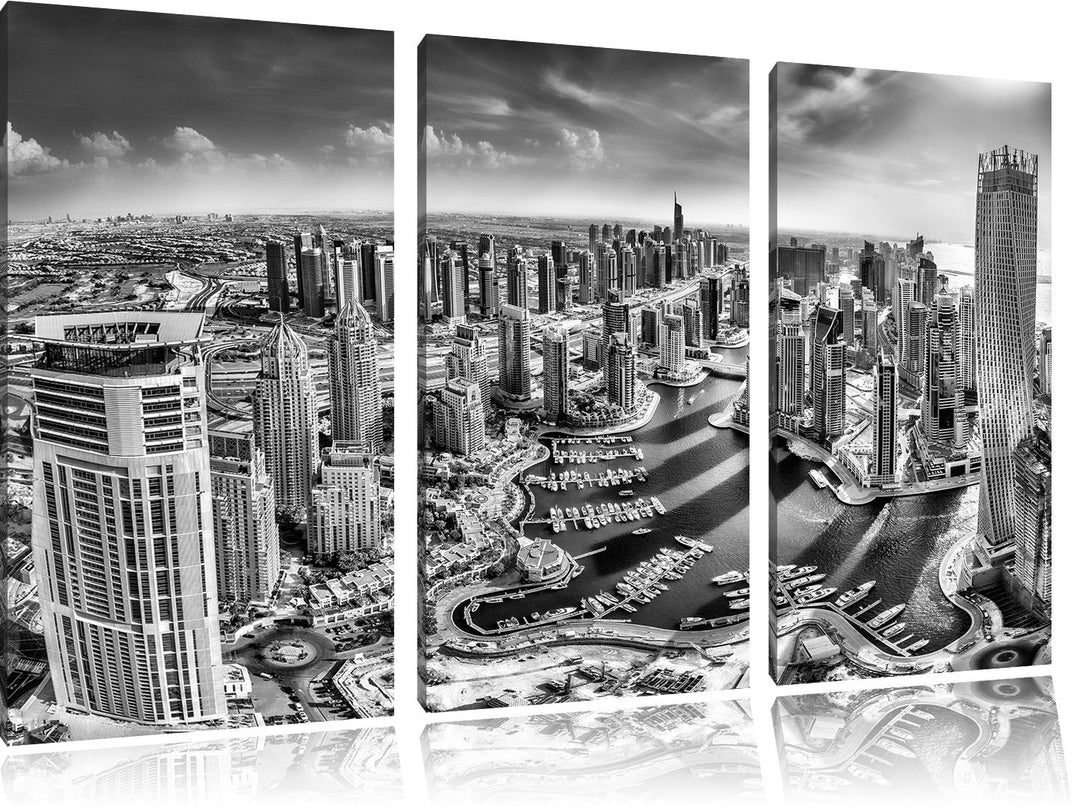Pixxprint Monocrome, Dubai Hotel Burj al Arab 3-Teiler Leinwandbild 120x80 Bild auf Leinwand