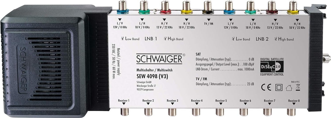 Schwaiger SEW4098 SAT Multischalter Eingaenge (Multischalter): 9 (8 SAT/1 terrestrisch) Teilnehmer-A