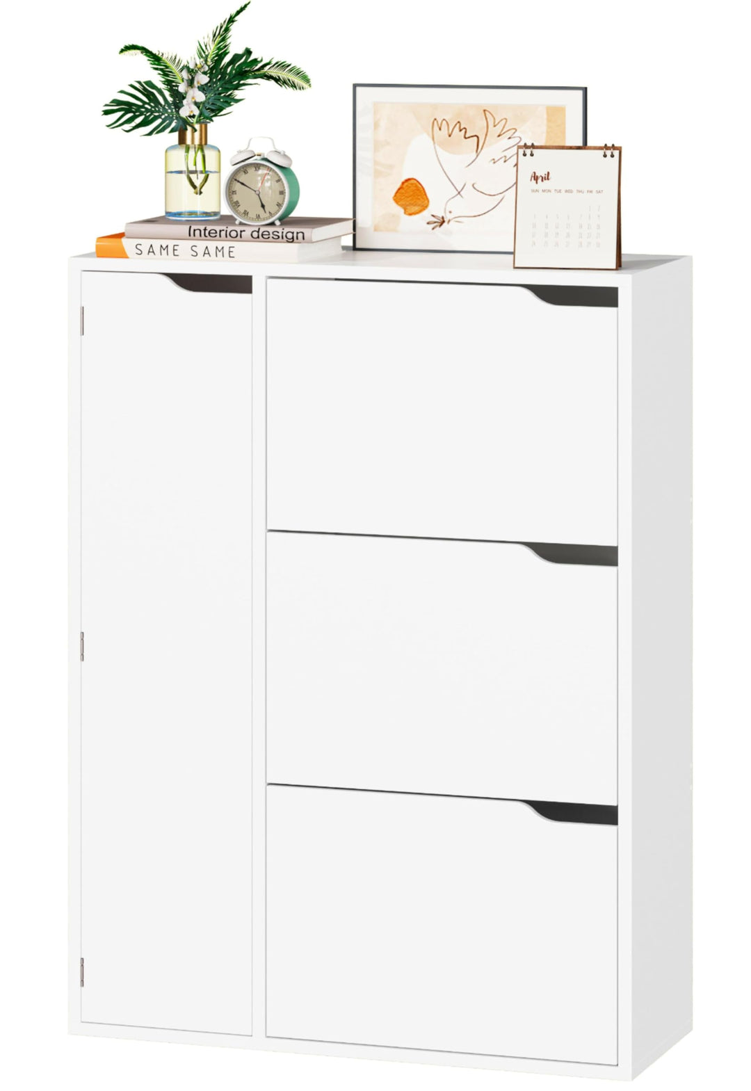 IRONCK Schuhschrank mit 3 Klappen, Schuhkipper Schmal mit Tür, Schuhregal Flur freistehend, Schuhkom