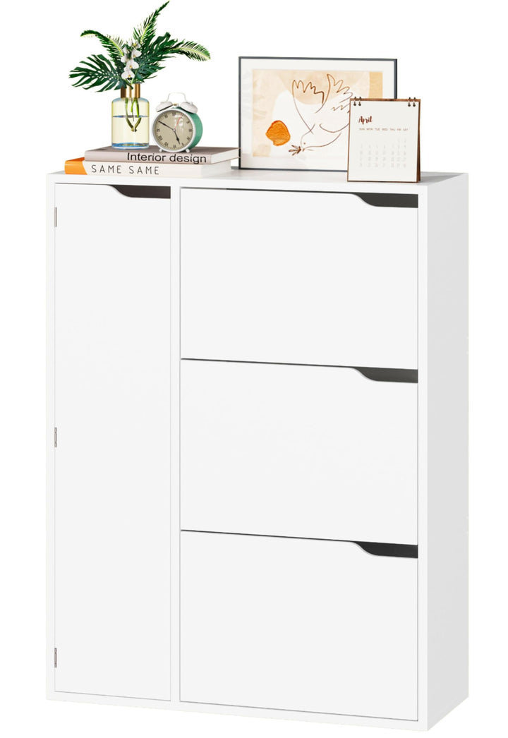 IRONCK Schuhschrank mit 3 Klappen, Schuhkipper Schmal mit Tür, Schuhregal Flur freistehend, Schuhkom