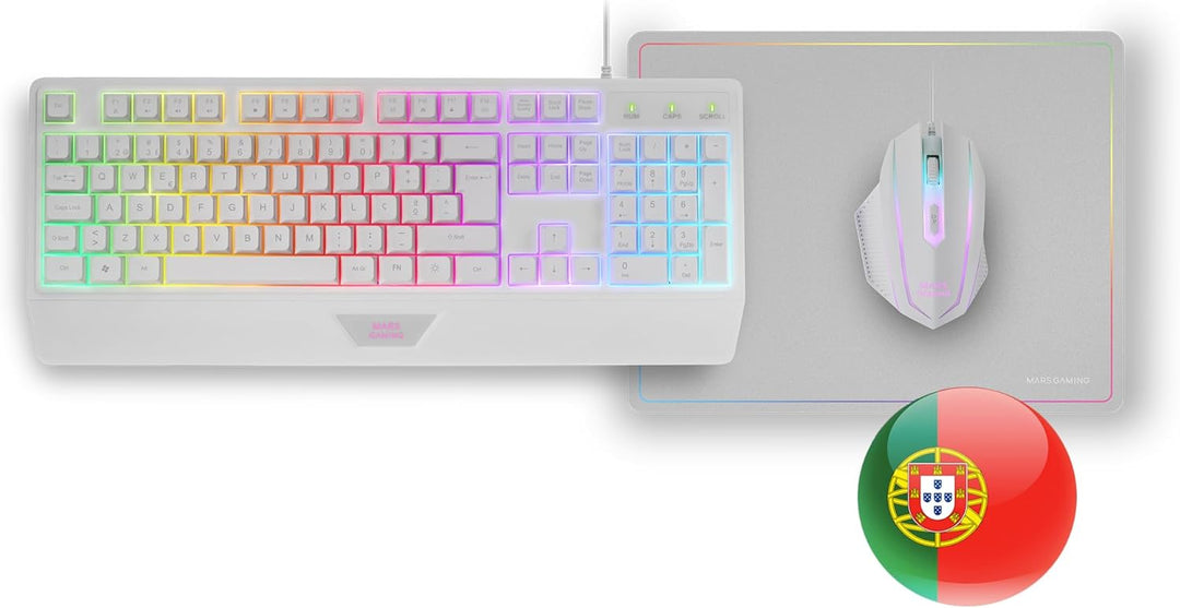 Mars Gaming MCP124, Portugiesisch Layout, 3in1 Gaming Combo, Ergonomische H-Mech LED RGB Tastatur, R
