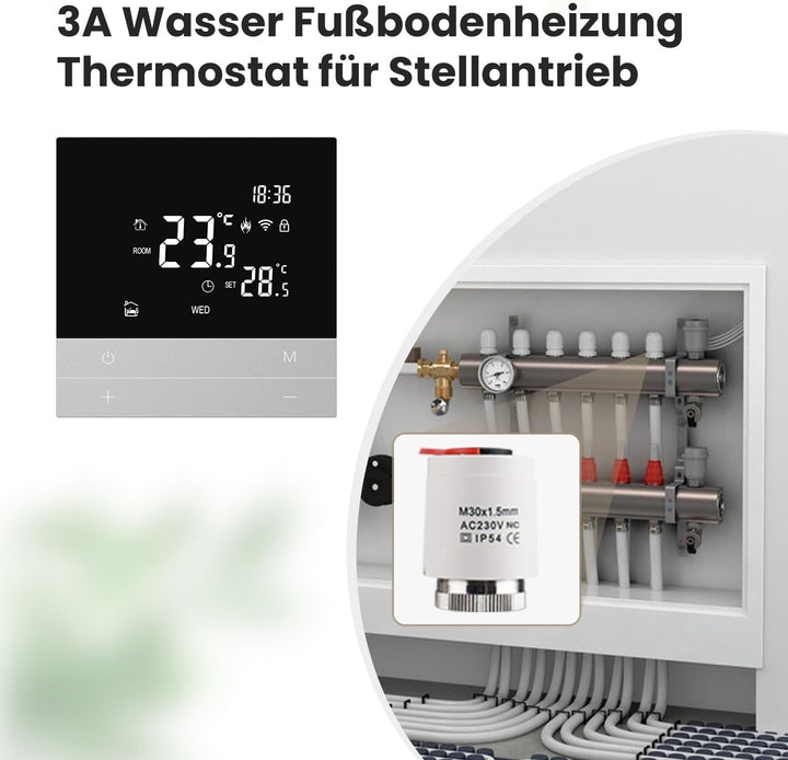 AVATTO Thermostat für Wasser Fussbodenheizung Stellantrieb Smart WiFi Thermostat Programmierbar Raum