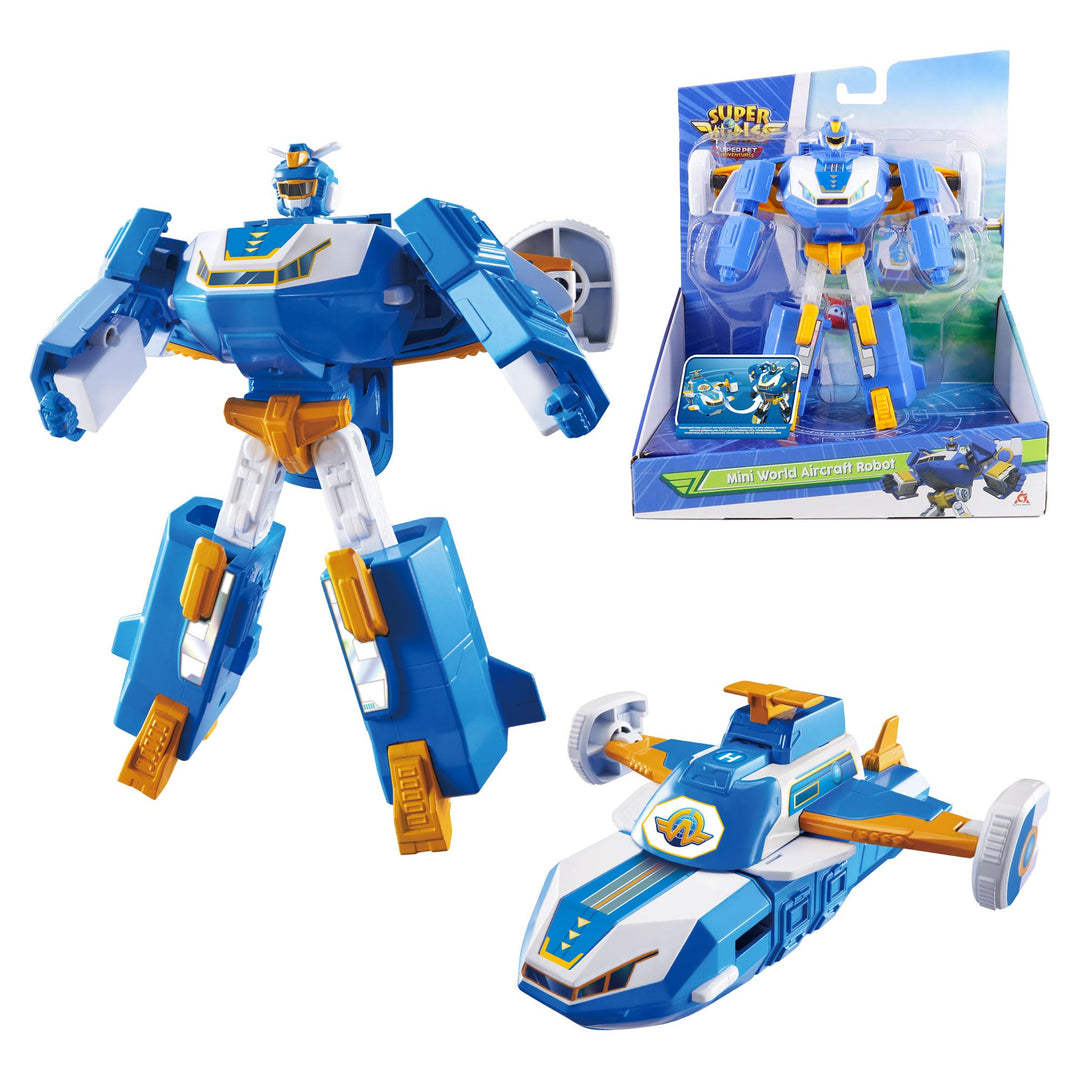 Super Wings 2-in-1 Mini World Aircraft Transforming Robot mit Licht- und Soundeffekten, Transformer-